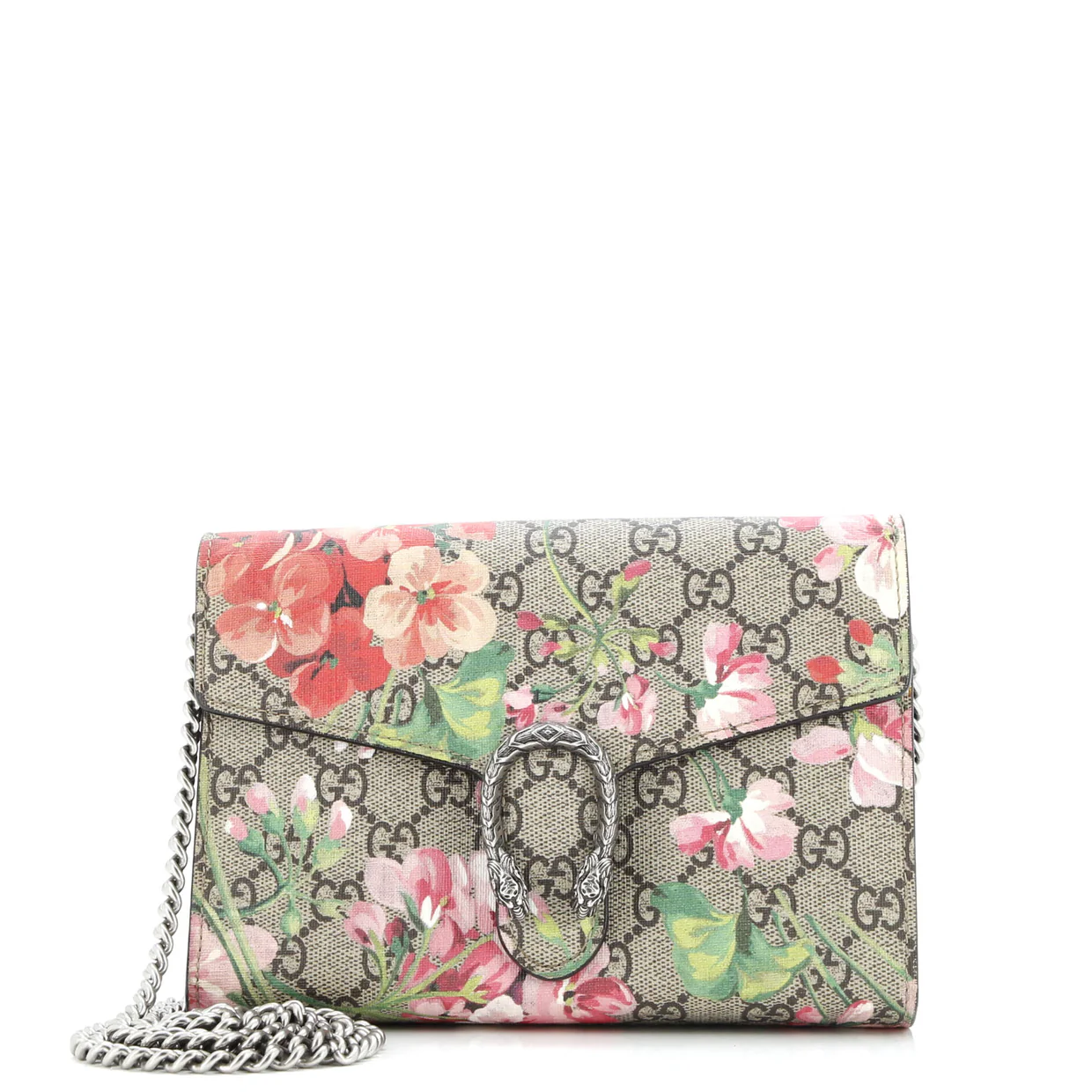 Dionysus Chain Wallet Blooms Print GG Coated Canvas Small - Deep Luxury