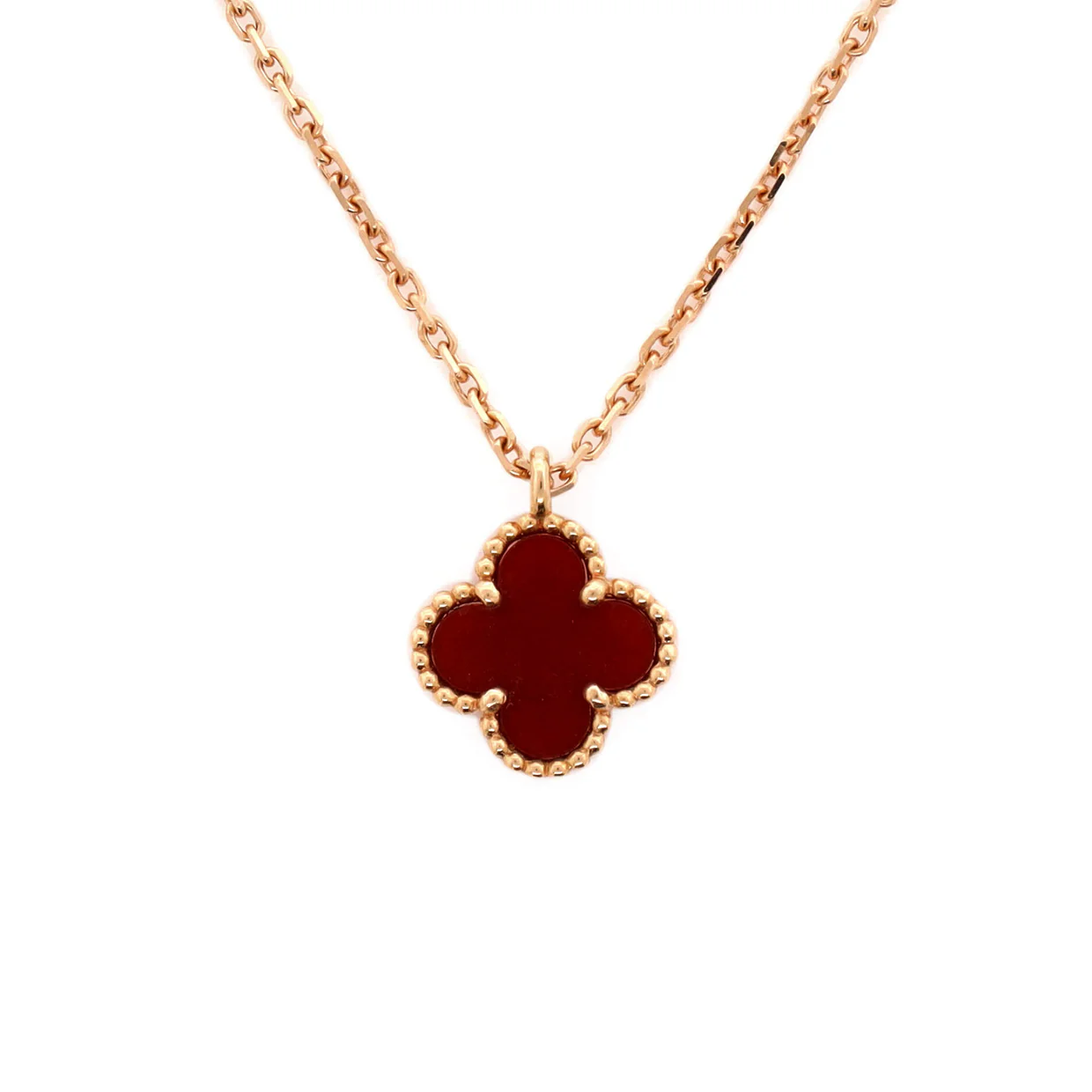 Sweet Alhambra Pendant Necklace 18K Rose Gold and Carnelian - Deep Luxury