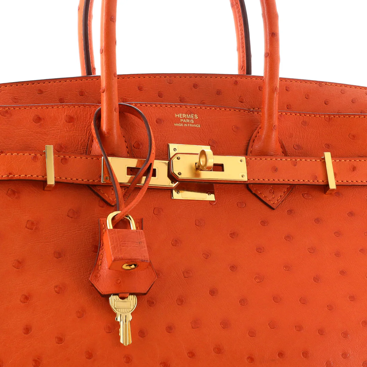 Birkin Handbag Tangerine Ostrich with Gold Hardware 30 - Deep Luxury