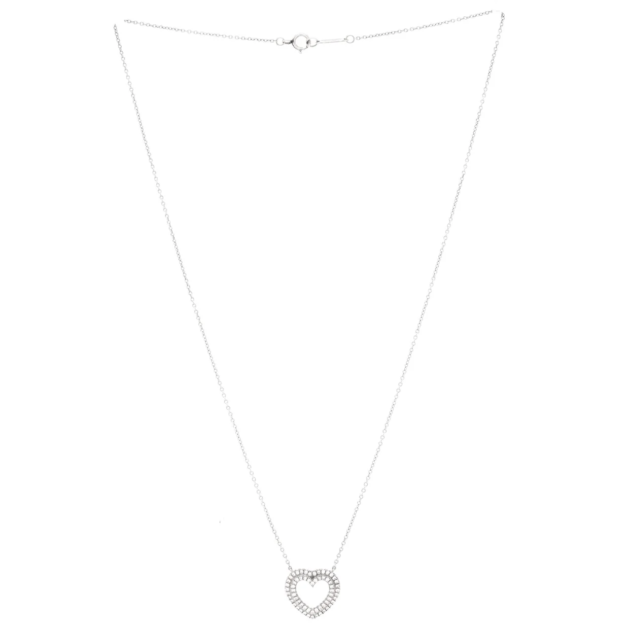 Metro Double Row Heart Pendant Necklace Platinum and Diamonds - Deep Luxury