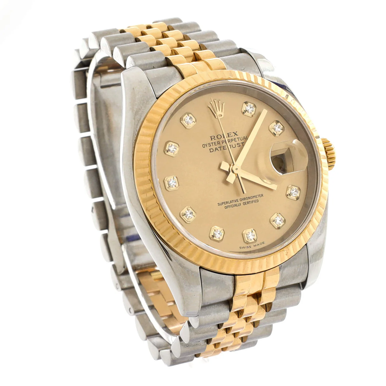 Oyster Perpetual Datejust Automatic Watch Stainless Steel and Yellow Gold with Diamond Markers 36 - Deep Luxury