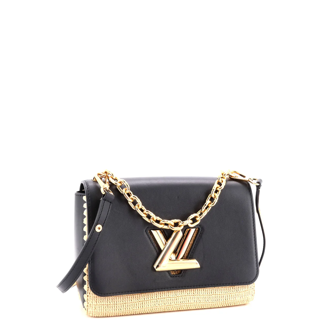 Twist Convertible Handbag Leather and Raffia MM - Deep Luxury