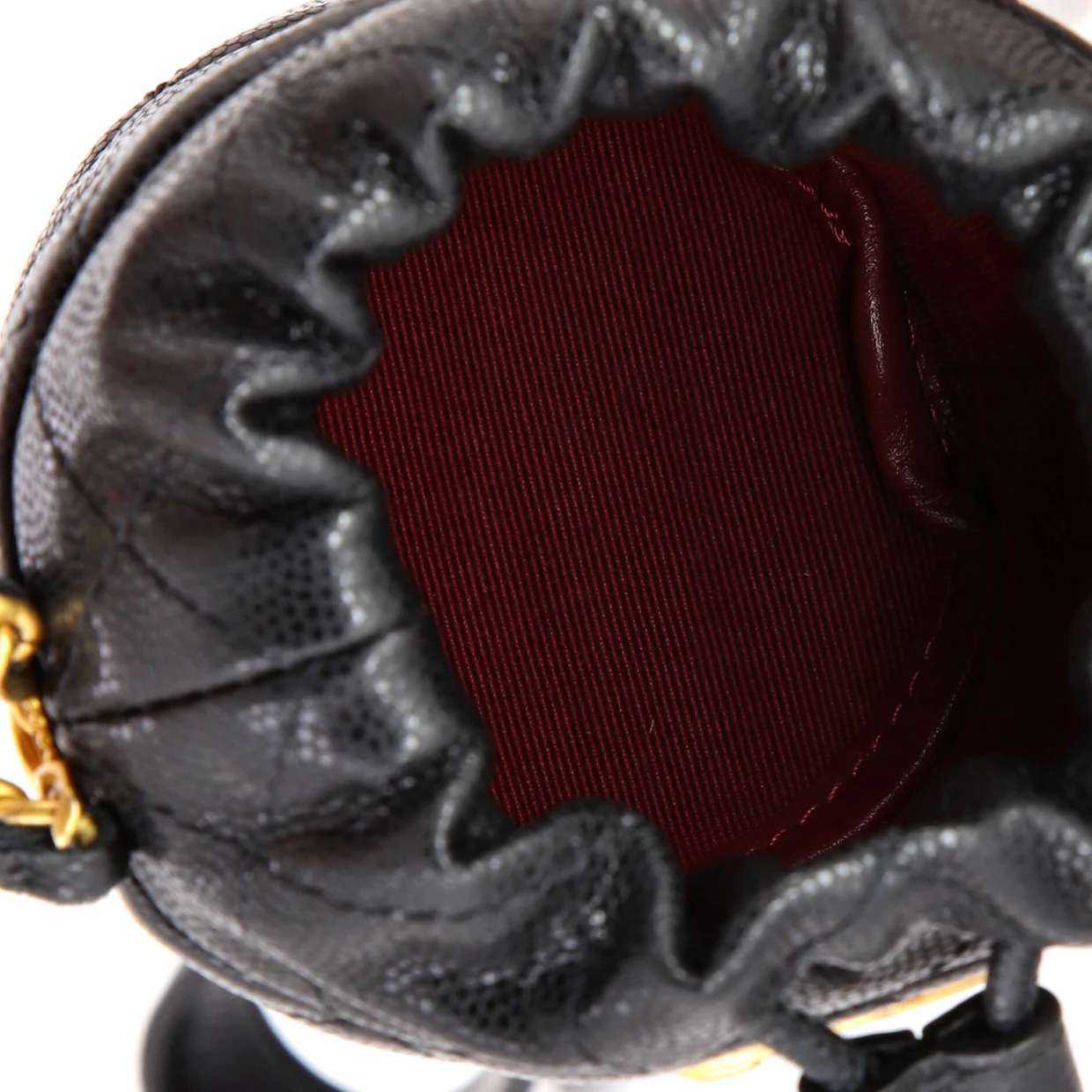 Twist Your Buttons Drawstring Bucket Bag Quilted Caviar Mini - Deep Luxury