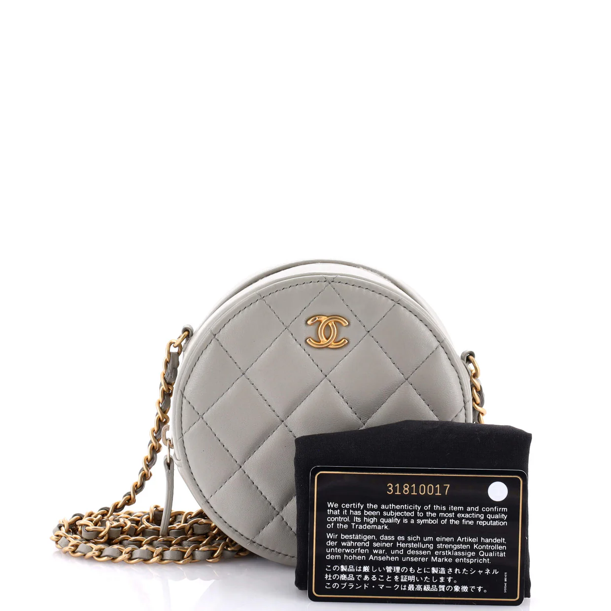 Pearl Crush Round Clutch with Chain Quilted Lambskin - Deep Luxury