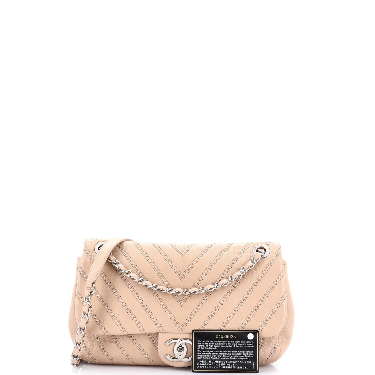 Stud Wars CC Flap Bag Studded Chevron Calfskin Small - Deep Luxury