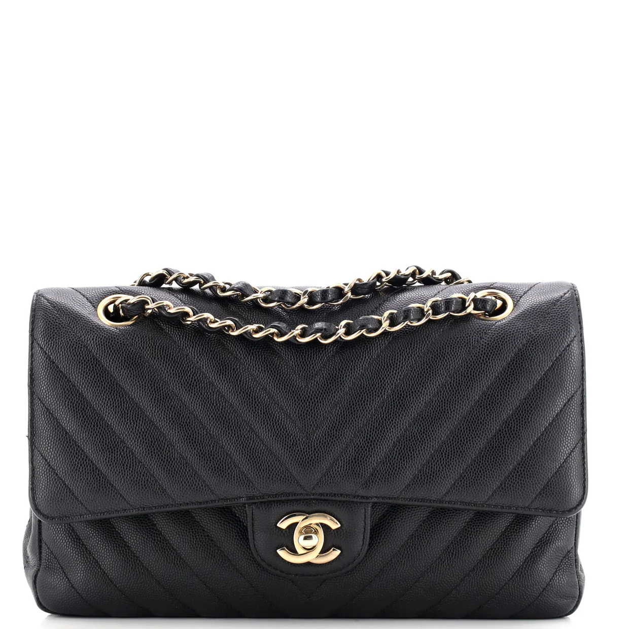 Classic Double Flap Bag Chevron Caviar Medium - Deep Luxury