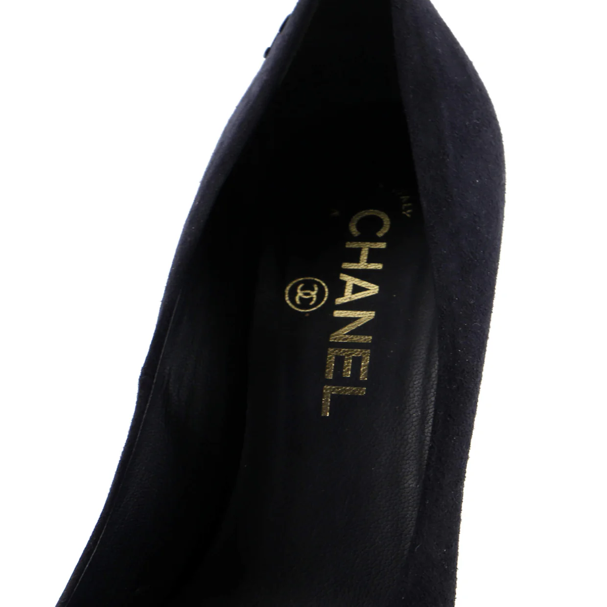 Women's CC Cap Toe Logo Heel Pumps Suede with Patent - Deep Luxury