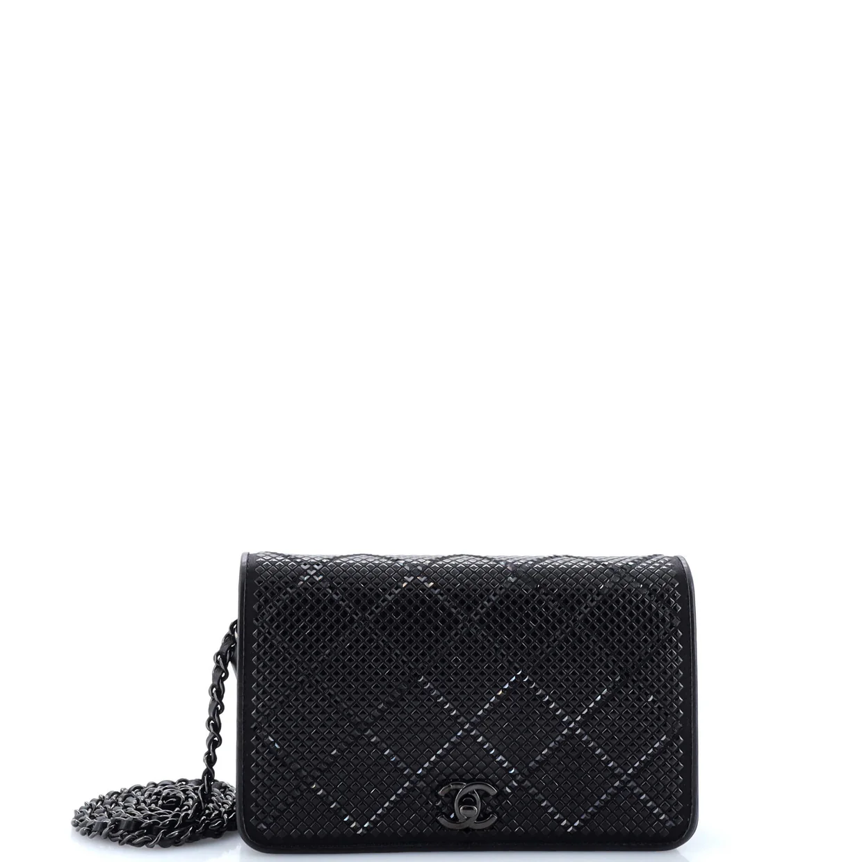 Turnlock CC Wallet on Chain Strass Embellished Satin - Deep Luxury