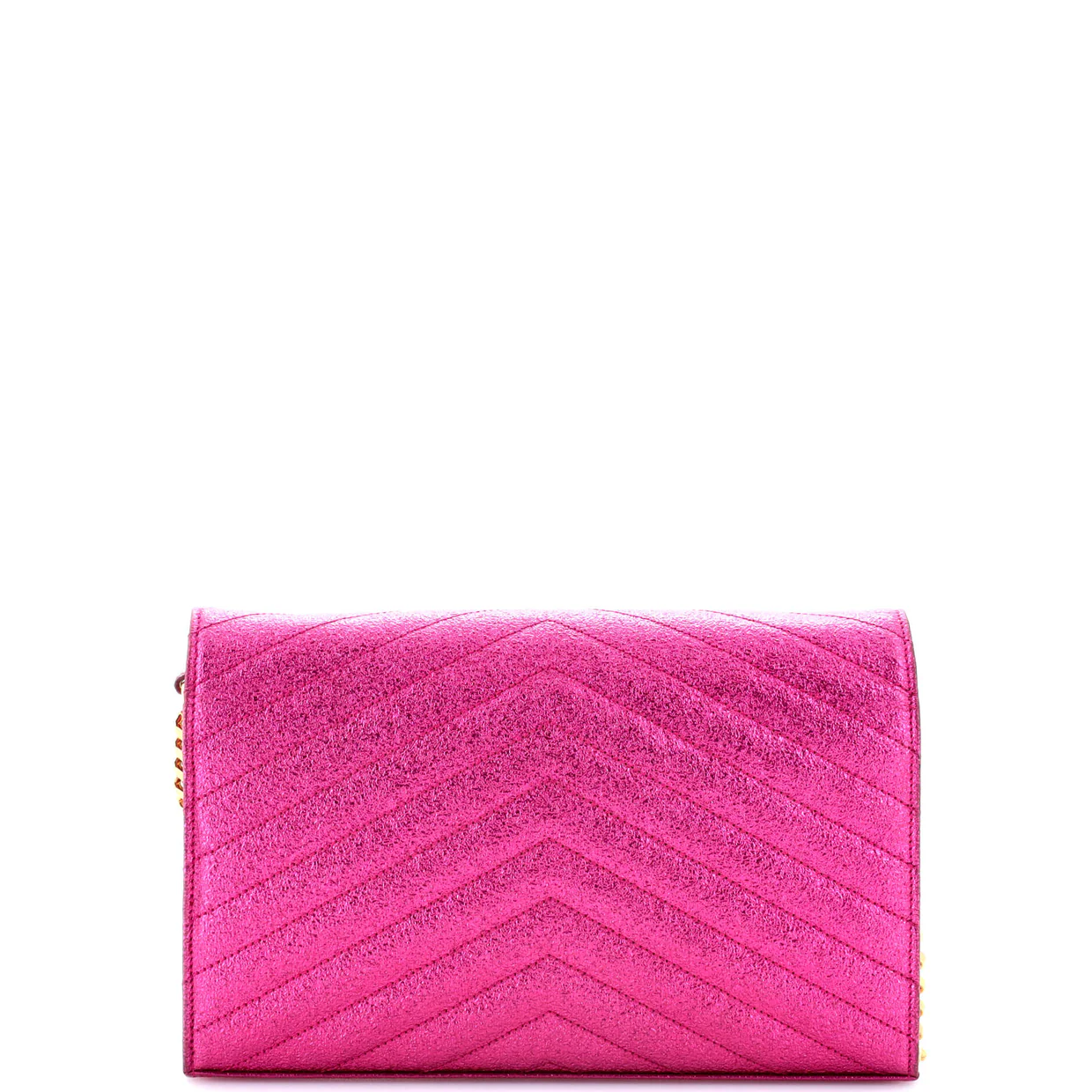 Classic Monogram Wallet on Chain Matelasse Chevron Metallic Leather Medium - Deep Luxury