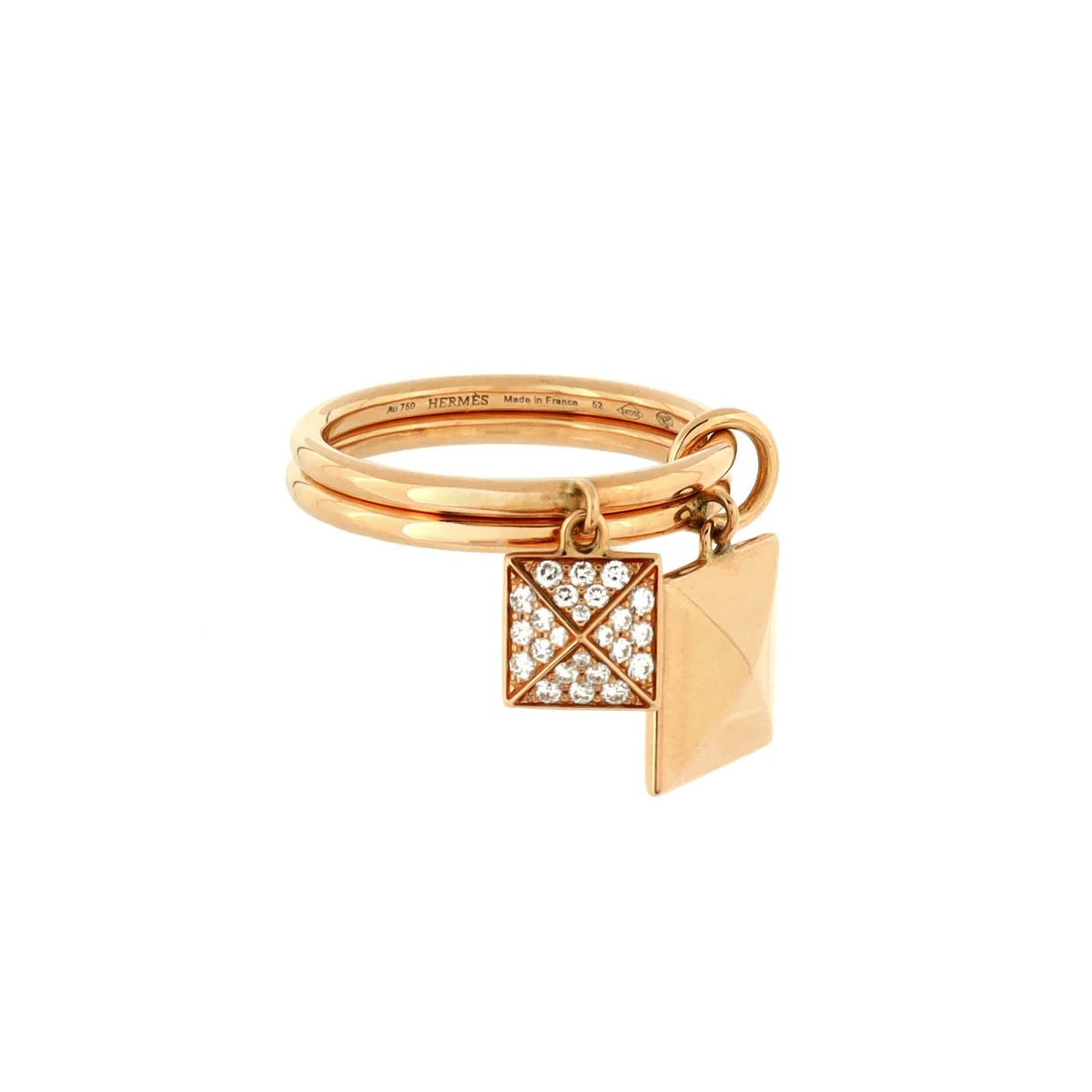 Clou d'H Two Charm Ring 18K Rose Gold and Diamonds - Deep Luxury