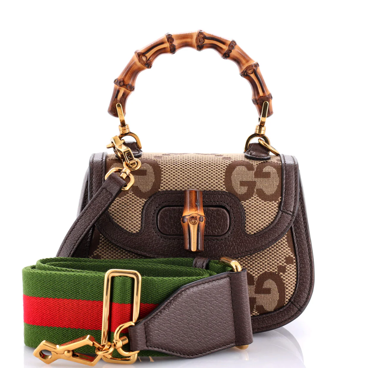 Bamboo 1947 Top Handle Bag Jumbo GG Canvas Mini - Deep Luxury