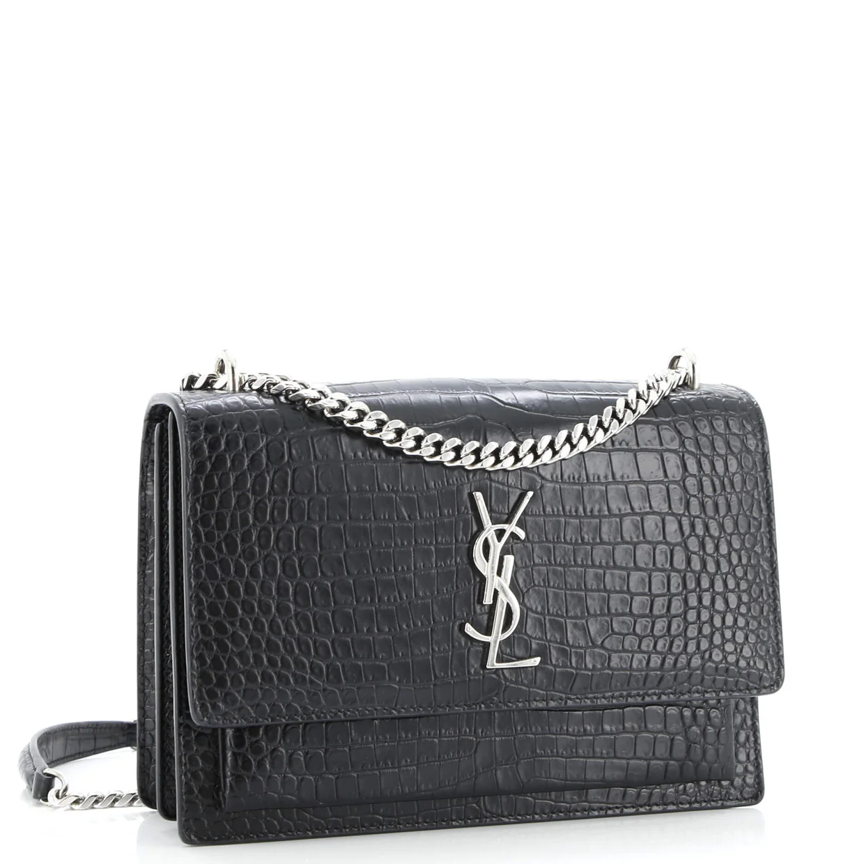 Sunset Crossbody Bag Crocodile Embossed Leather Medium - Deep Luxury