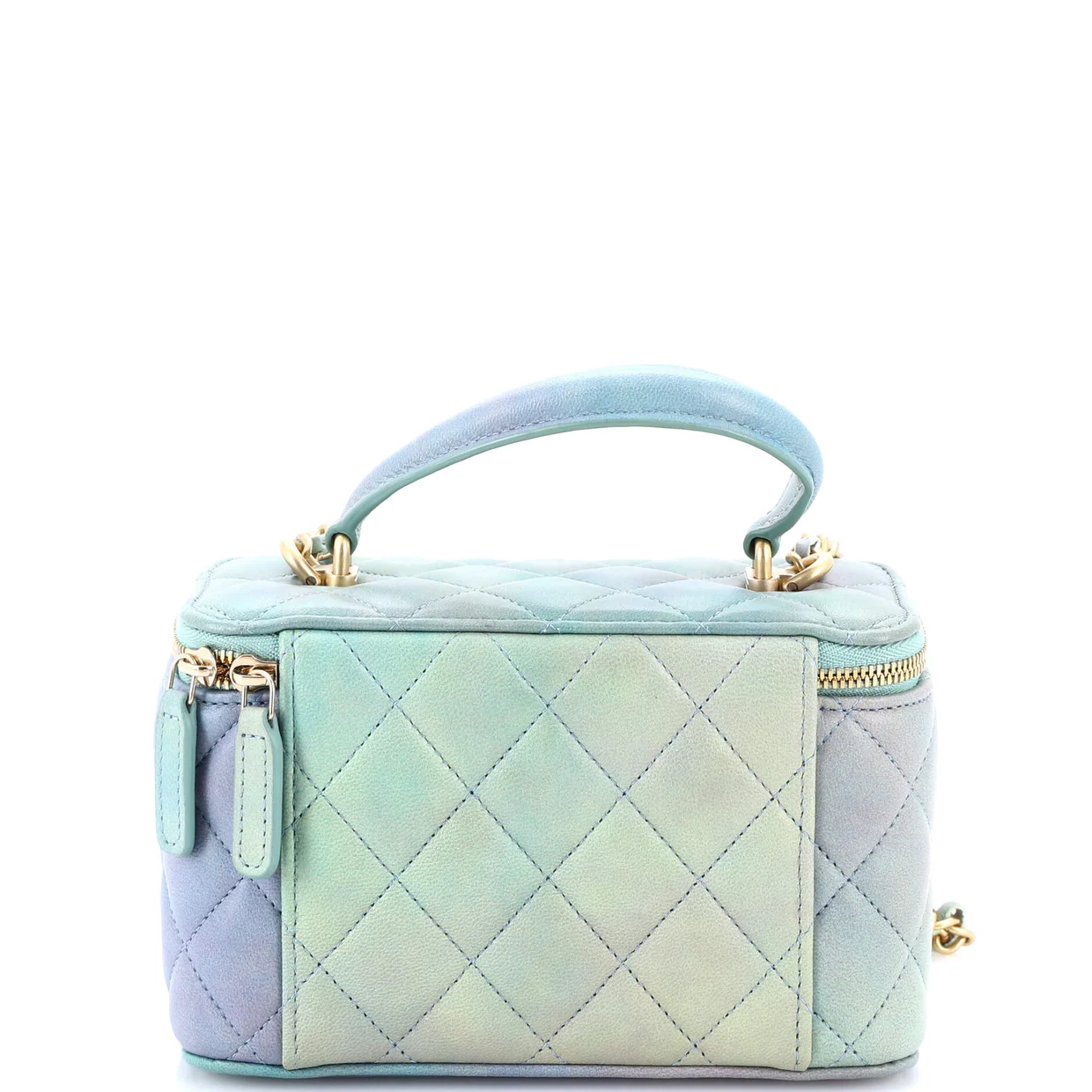 Classic Top Handle Vanity Case with Chain Quilted Iridescent Rainbow Lambskin Small - Deep Luxury