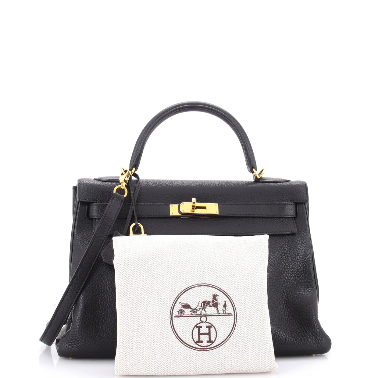 Kelly Handbag Noir Clemence with Gold Hardware 32 - Deep Luxury