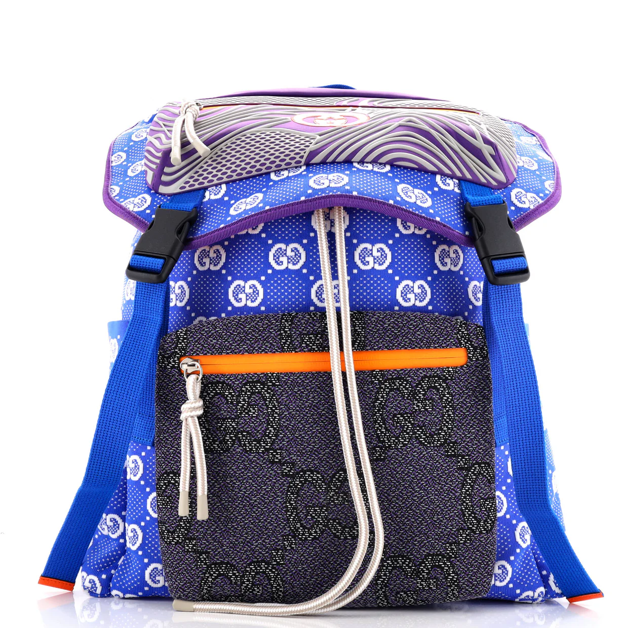 Panelled Double Buckle Backpack GG Jacquard Nylon and Rubber Large - Deep Luxury