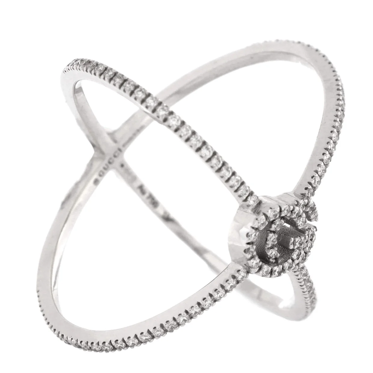 GG Running Cross Ring 18K White Gold and Pave Diamonds - Deep Luxury