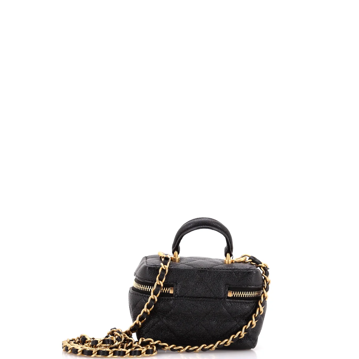 Top Handle Zip Around Vanity Case with Chain Quilted Caviar Mini - Deep Luxury