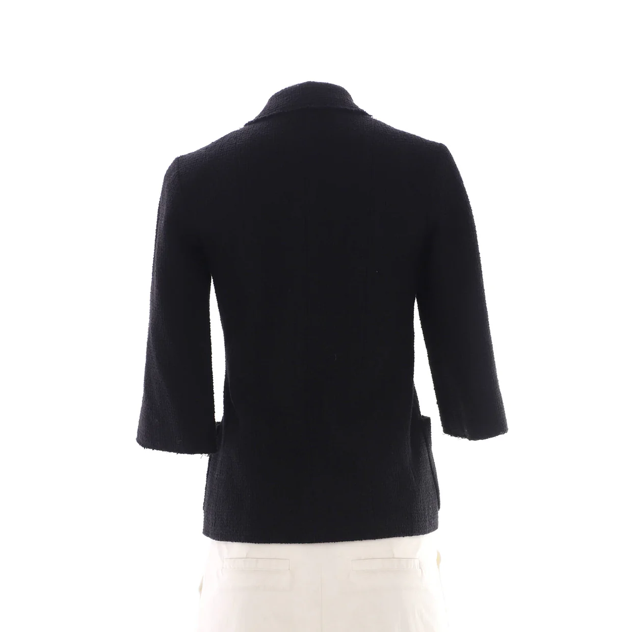 Women's CC Logo Cropped Sleeve Double Breasted Blazer Cotton Tweed - Deep Luxury