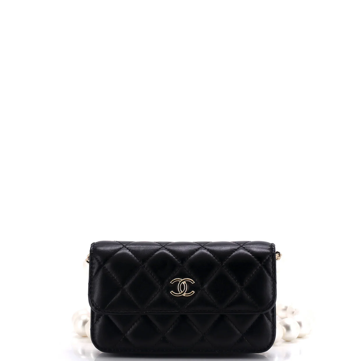 Pearl Strap Clutch with Chain Quilted Calfskin - Deep Luxury