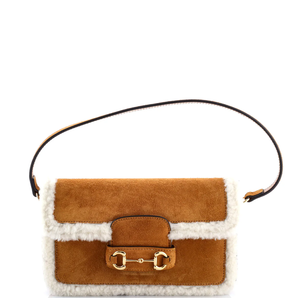 Horsebit 1955 Shoulder Bag Suede with Shearling Mini - Deep Luxury