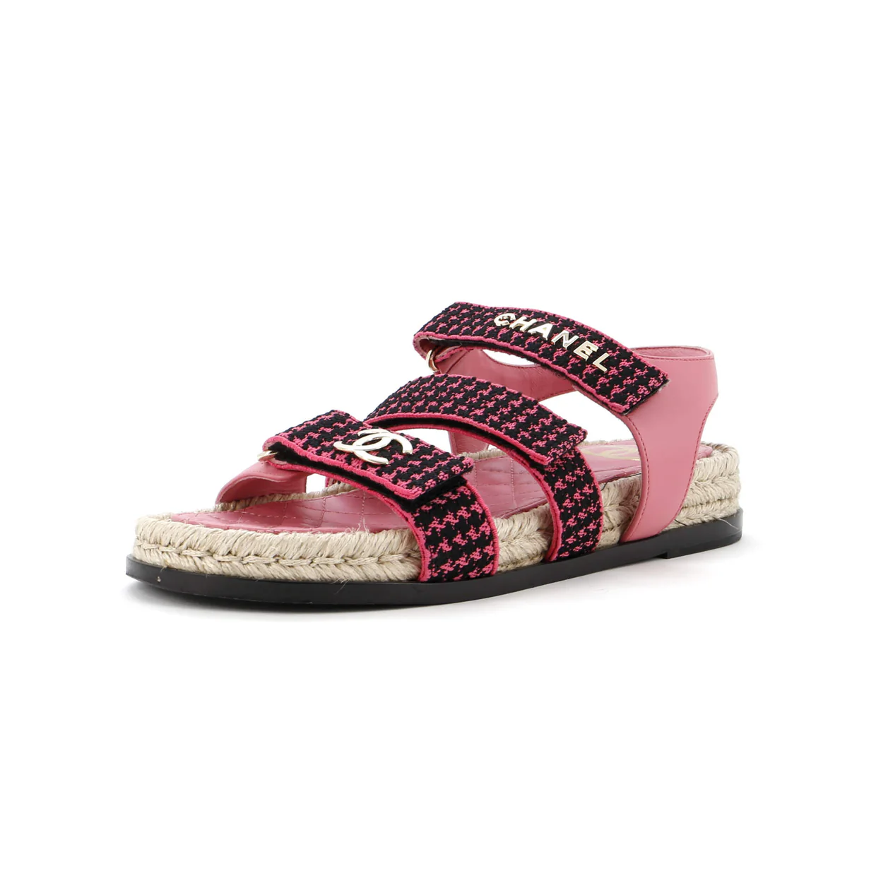 Women's Logo Triple Strap Velcro Espadrille Sandals Fabric and Leather - Deep Luxury