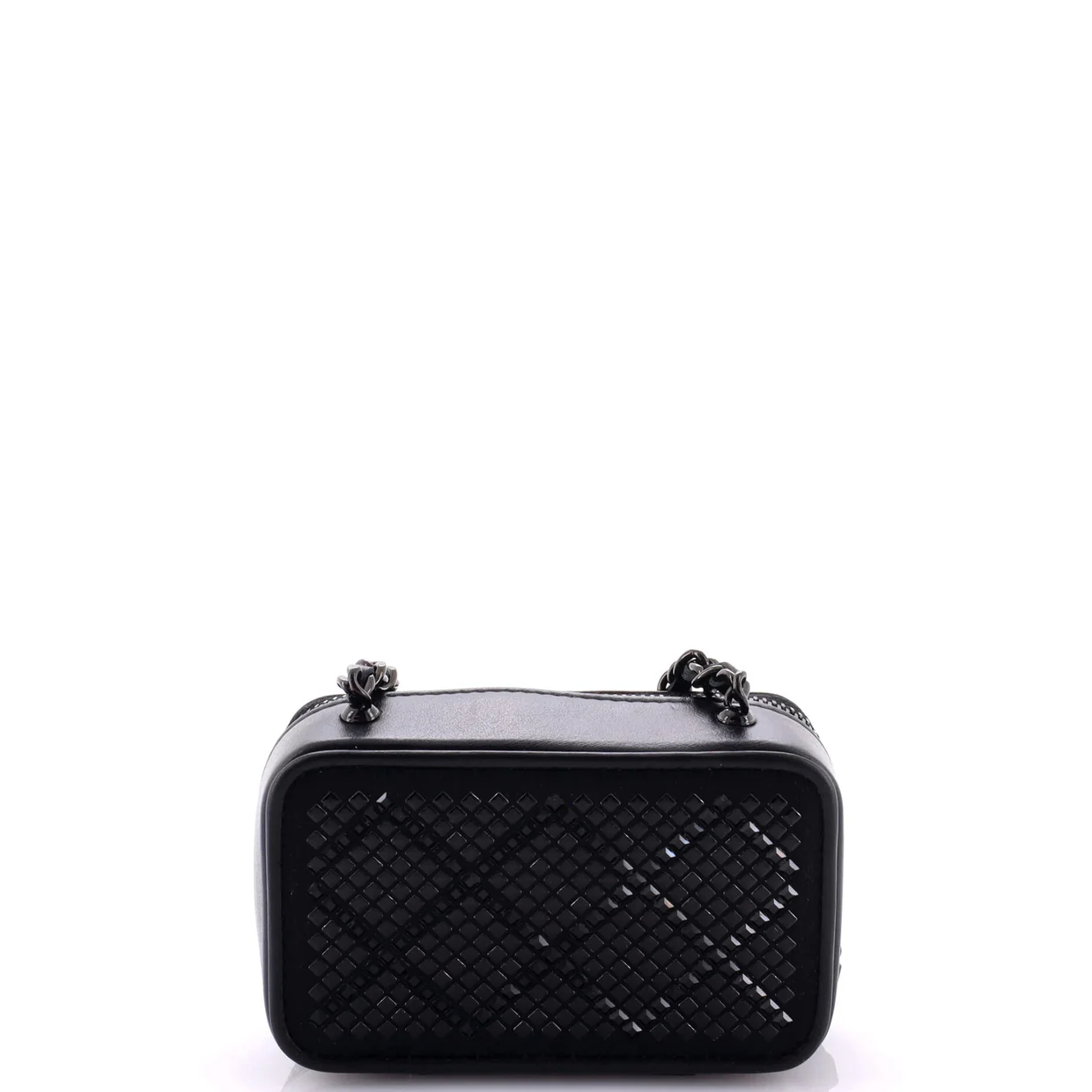 So Black Zip Around Vanity Clutch with Chain Strass Embellished Satin with Leather - Deep Luxury