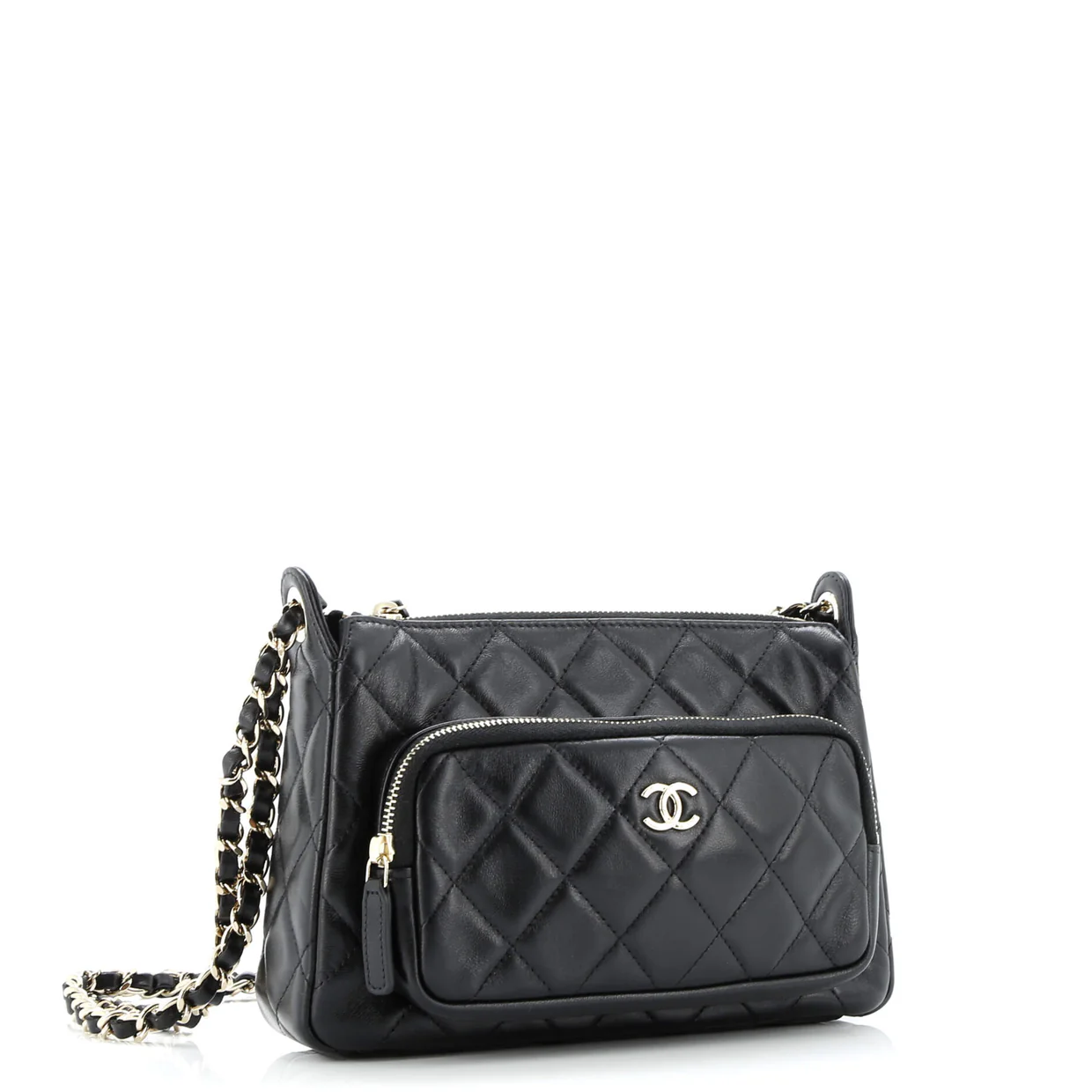 CC Front Pocket Zip Clutch with Chain Quilted Lambskin Large - Deep Luxury