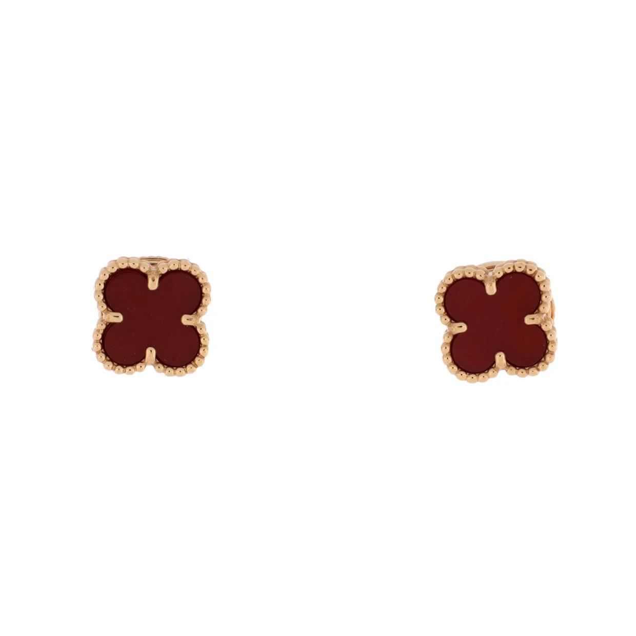 Sweet Alhambra Stud Earrings 18K Rose Gold and Carnelian - Deep Luxury