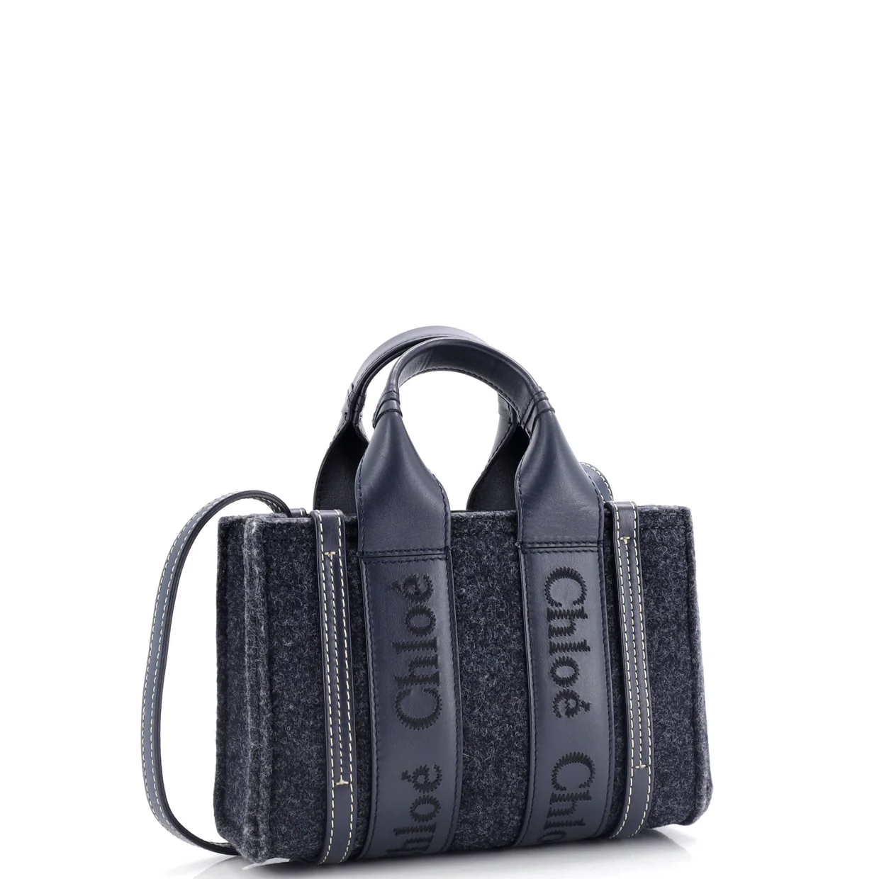 Woody Tote Recycled Felt with Leather and Canvas Mini - Deep Luxury