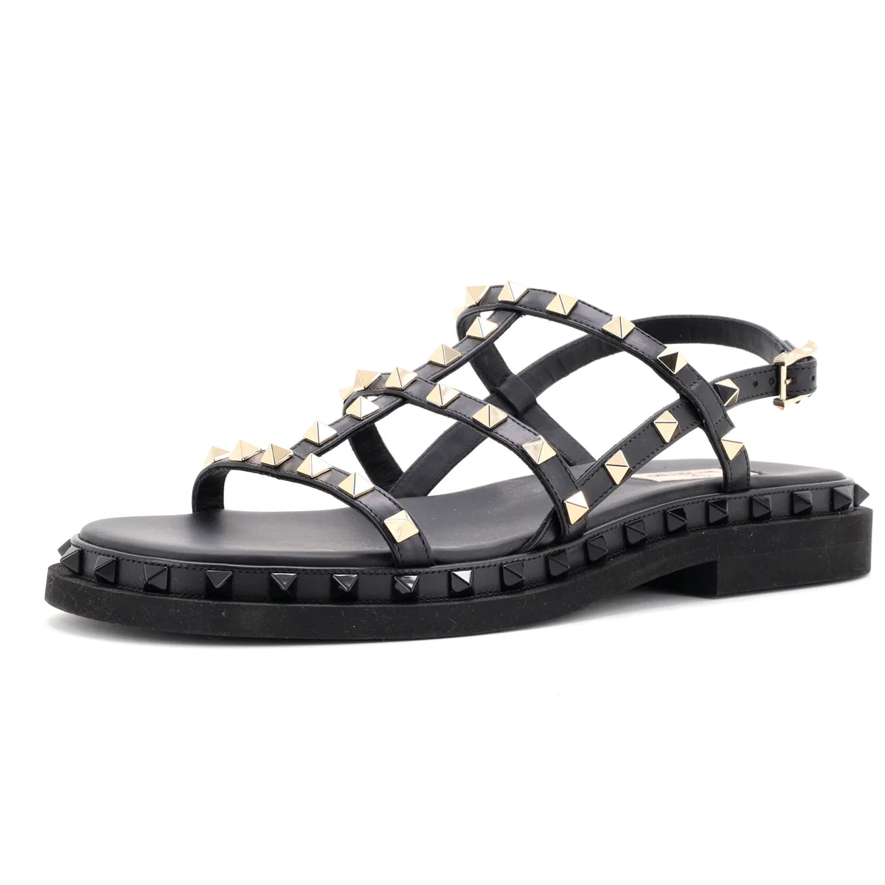 Women's Rockstud Caged Flat Sandals Leather - Deep Luxury