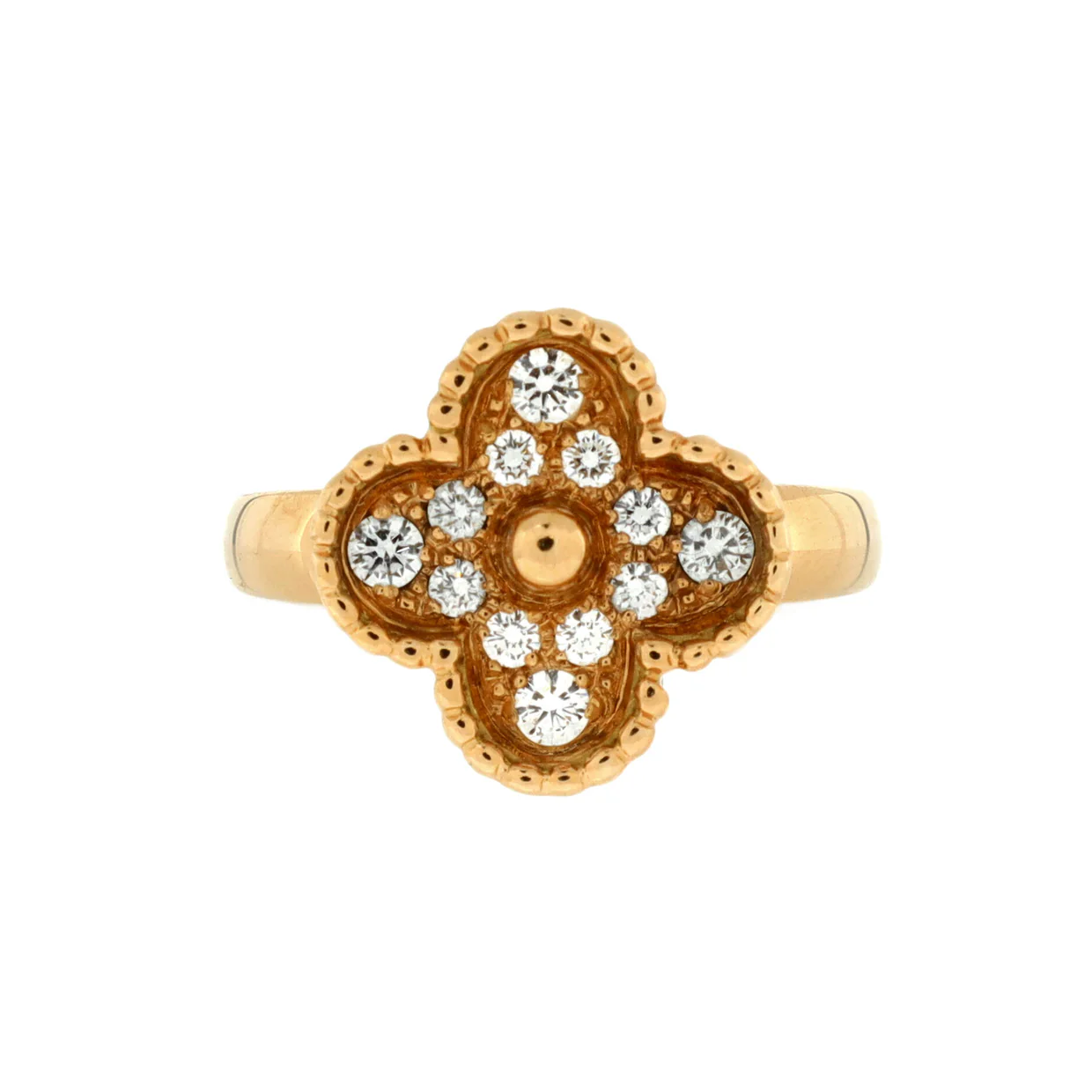 Vintage Alhambra Ring 18K Yellow Gold with Diamonds .32CT - Deep Luxury