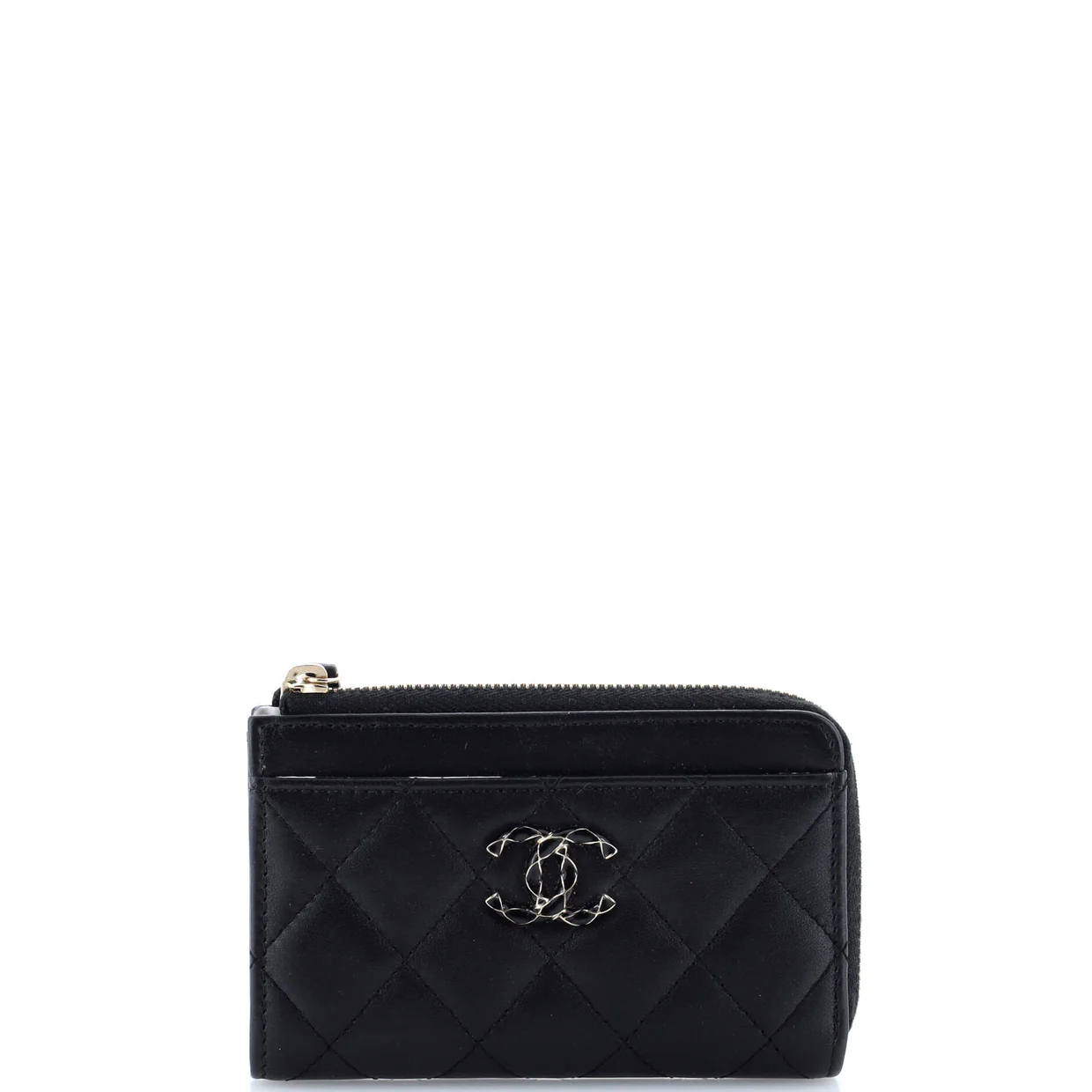 Textured CC Zip Around Card Holder Quilted Lambskin - Deep Luxury