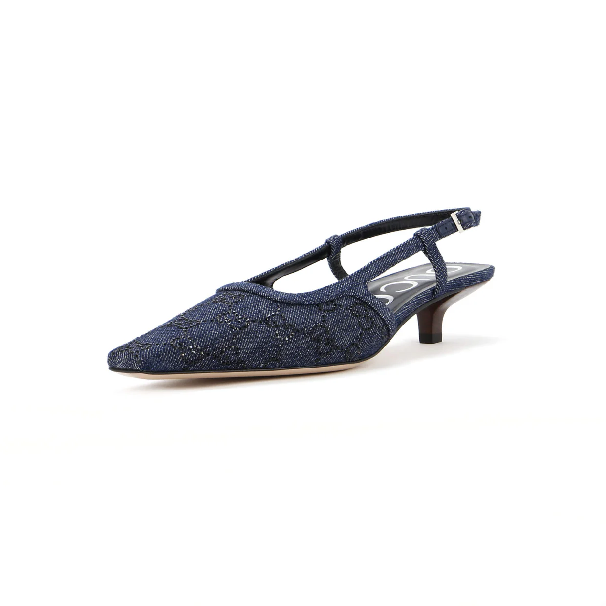 Women's Slingback Pumps Crystal GG Embellished Denim - Deep Luxury