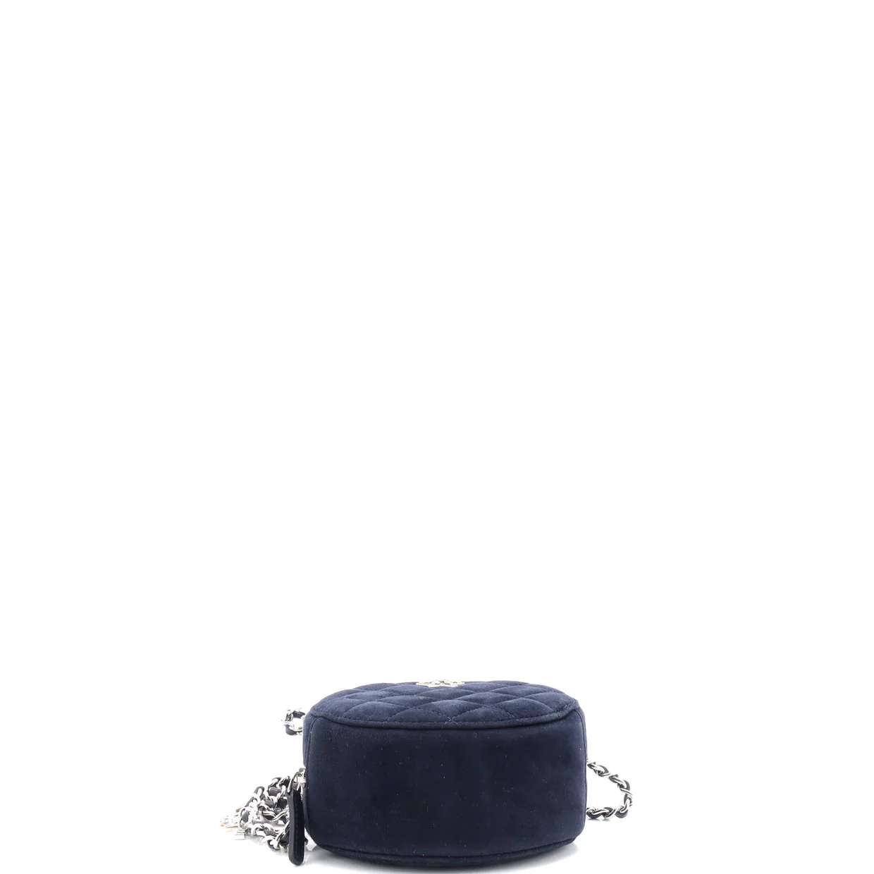 Star Round Clutch with Chain Quilted Suede with Crystal Embellished Charms - Deep Luxury
