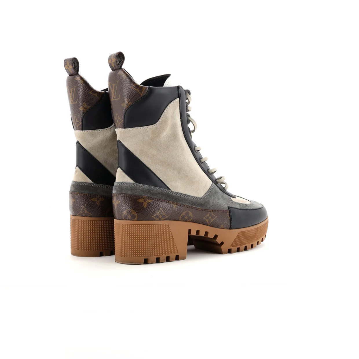 Women's Laureate Platform Desert Boots Suede with Monogram Canvas - Deep Luxury
