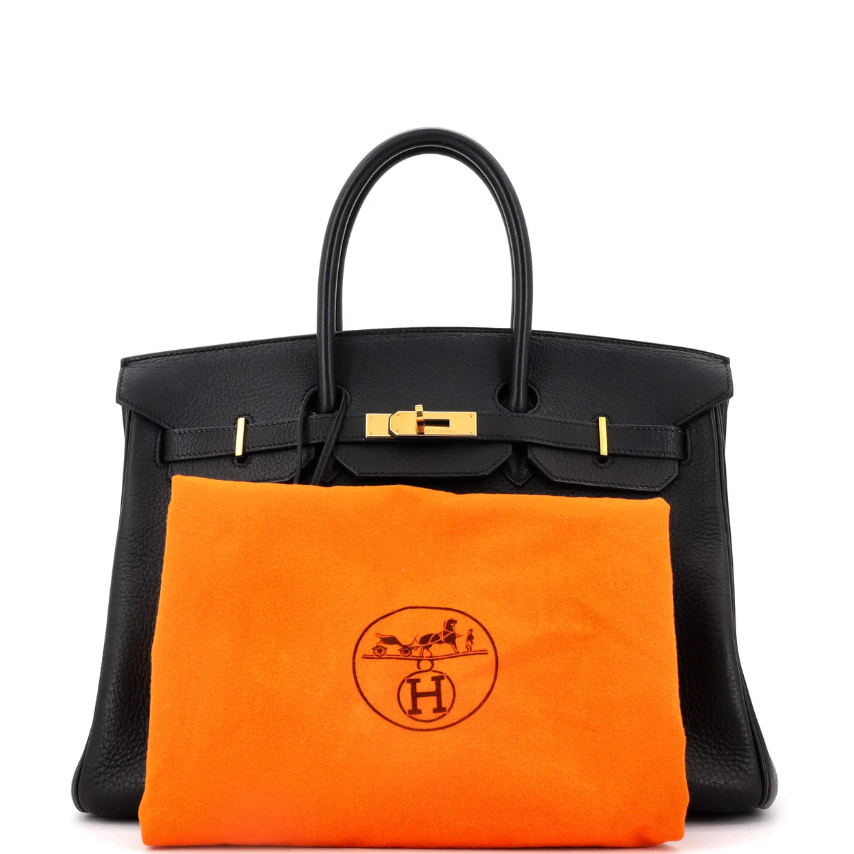 Birkin Handbag Noir Clemence with Gold Hardware 35 - Deep Luxury