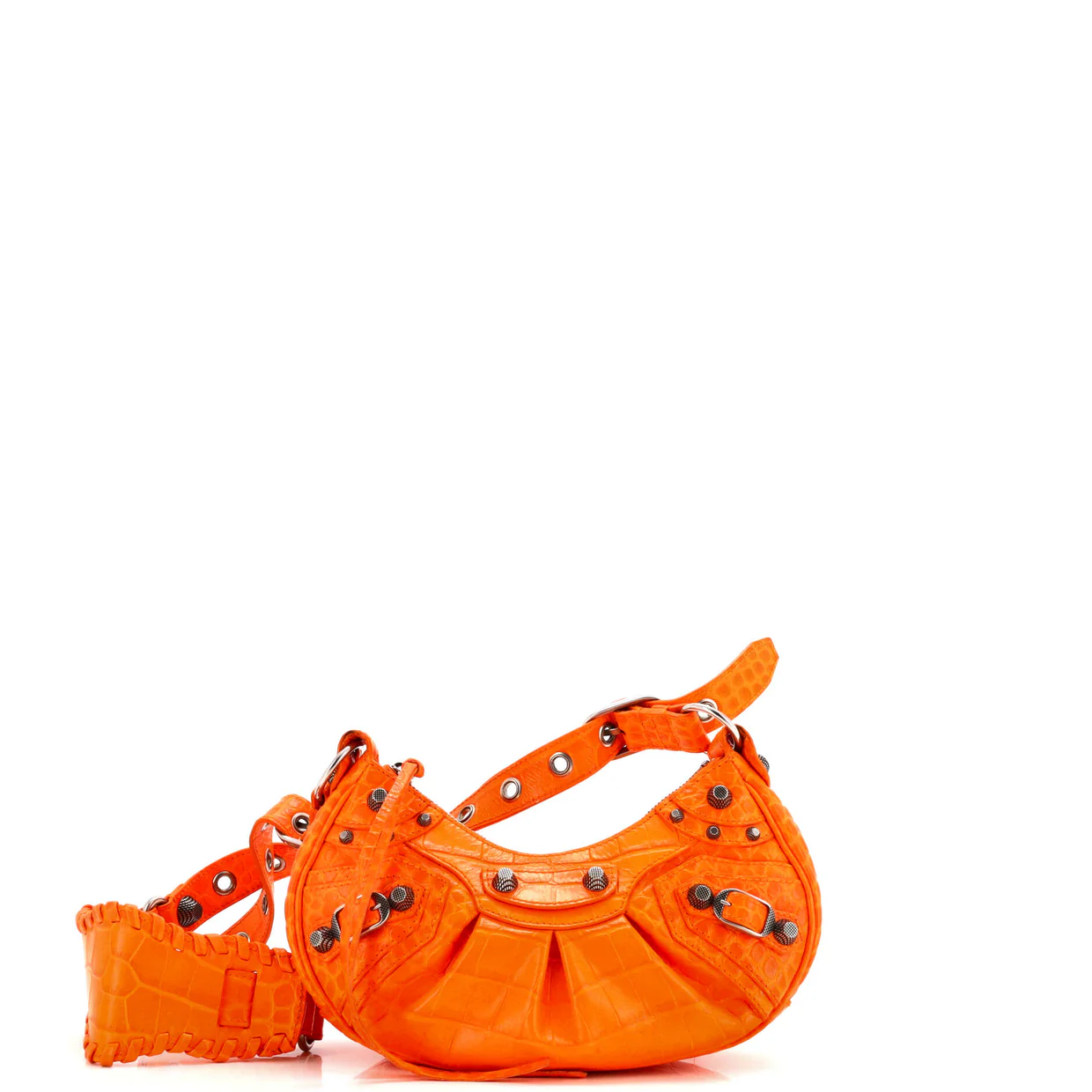 Le Cagole Giant Studs Shoulder Bag Crocodile Embossed Leather Small - Deep Luxury