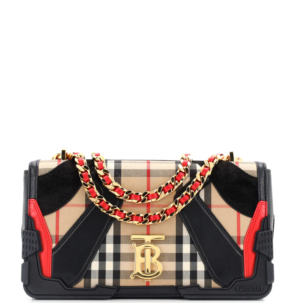 Lola Shoulder Bag Vintage Check Canvas with Leather and Suede Small - Deep Luxury