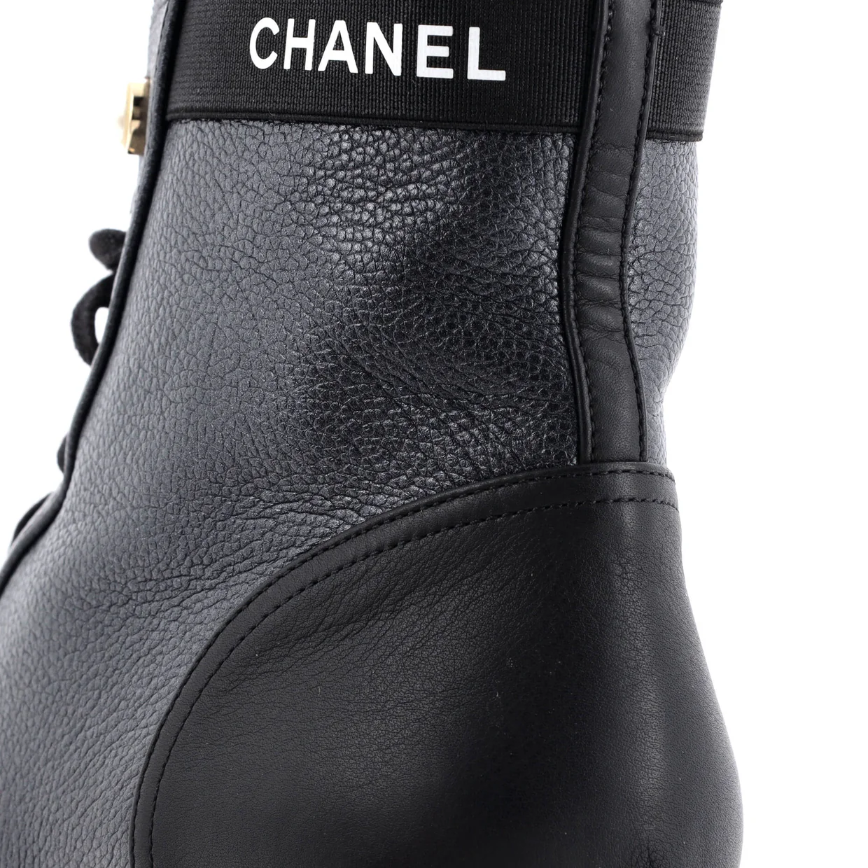 Women's Logo Pearl Cap Toe Lace Up Combat Boots Quilted Leather with Patent - Deep Luxury