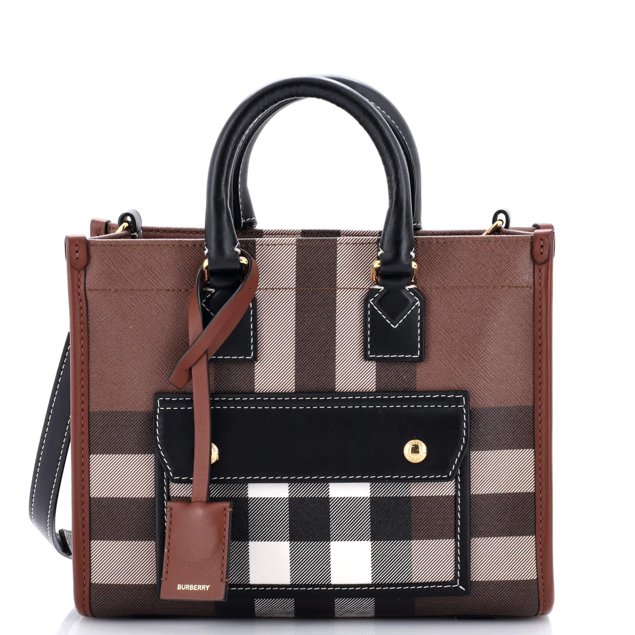 Freya Shopping Tote Check Canvas with Leather Mini - Deep Luxury