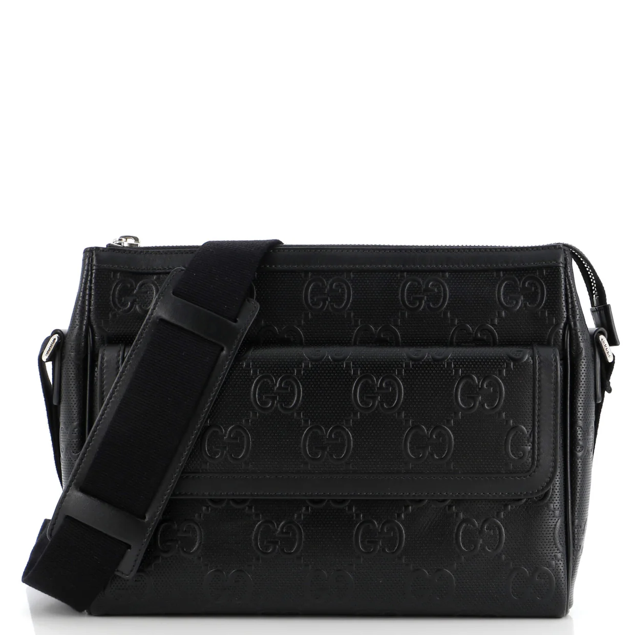 Front Pocket Messenger Bag GG Embossed Perforated Leather Medium - Deep Luxury