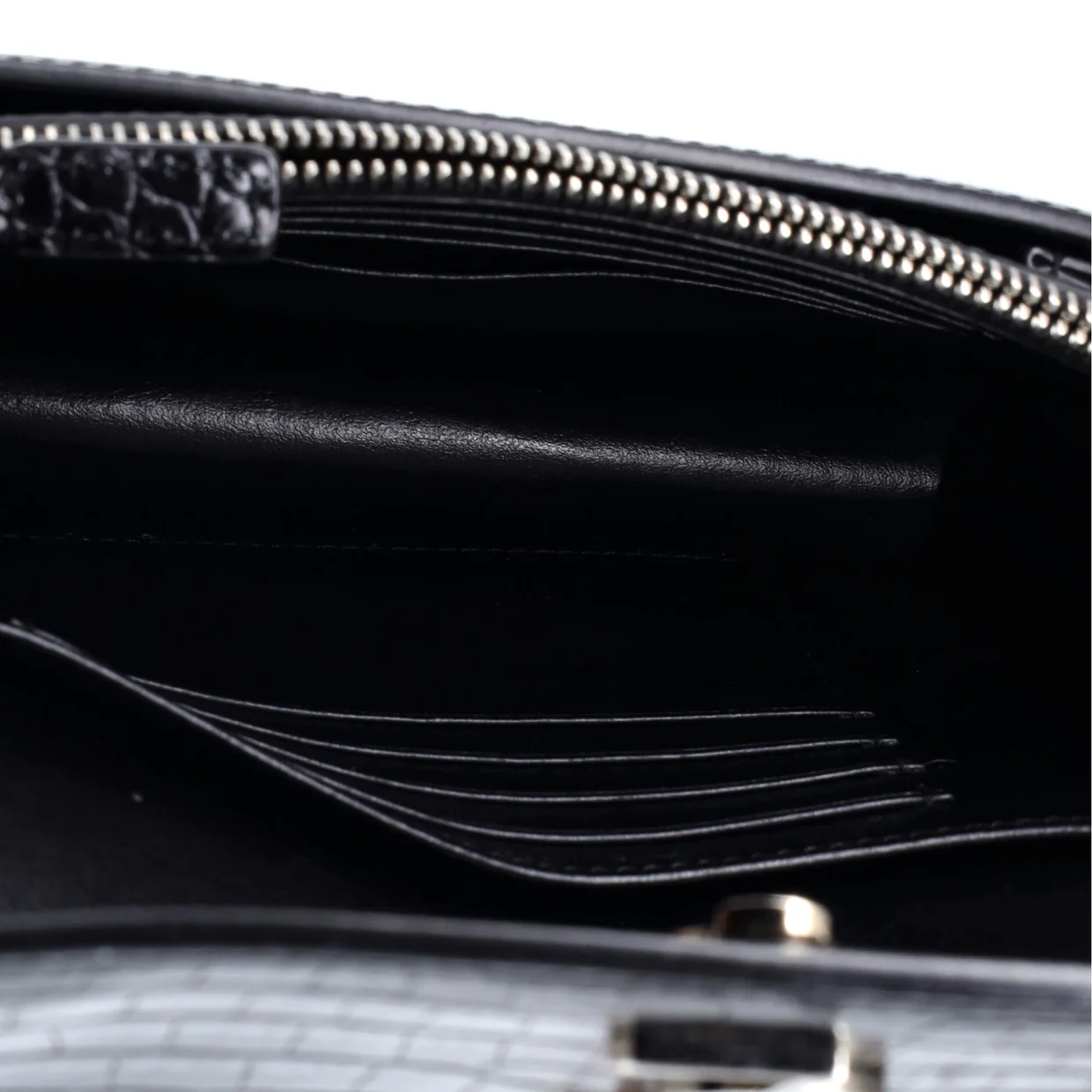 Sunset Chain Wallet Crocodile Embossed Leather - Deep Luxury