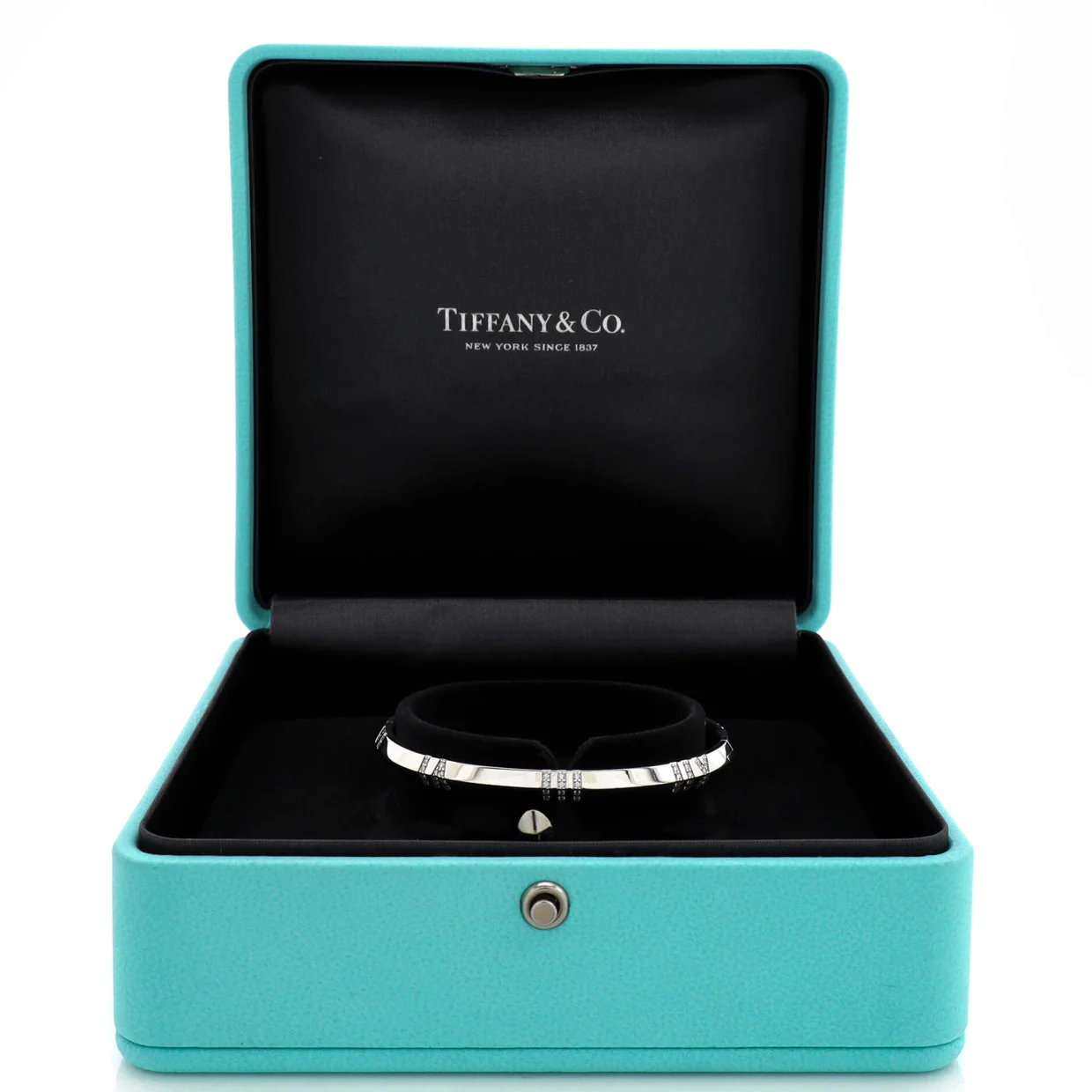 Atlas X Closed Hinged Bangle Bracelet 18K White Gold with Diamonds Narrow - Deep Luxury