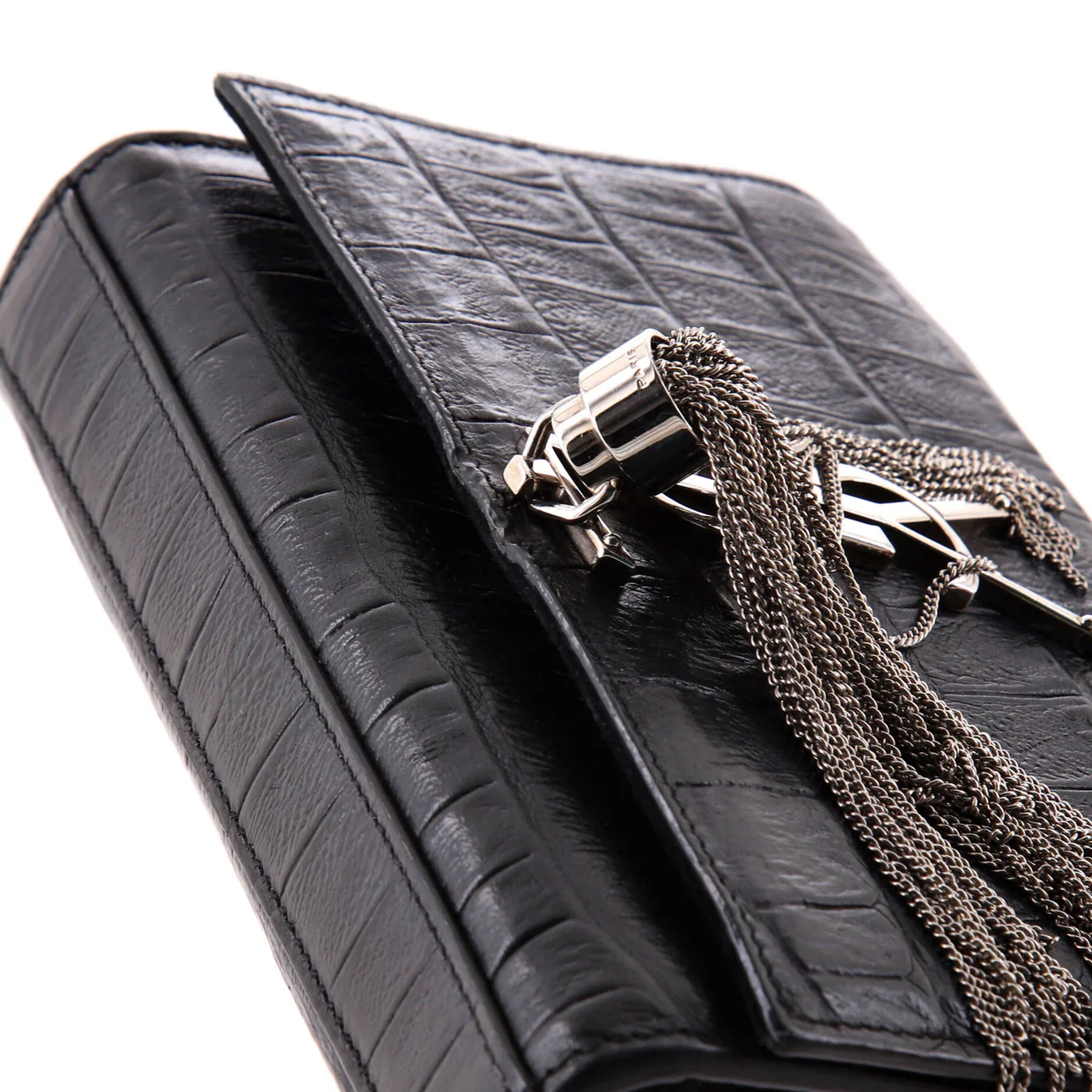 Classic Monogram Tassel Crossbody Bag Crocodile Embossed Leather Small - Deep Luxury