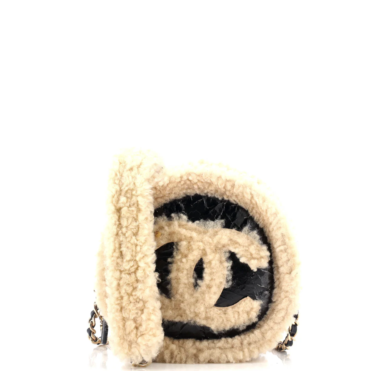 CC Mania Round Crossbody Shearling and Crumpled Sheepskin Mini - Deep Luxury