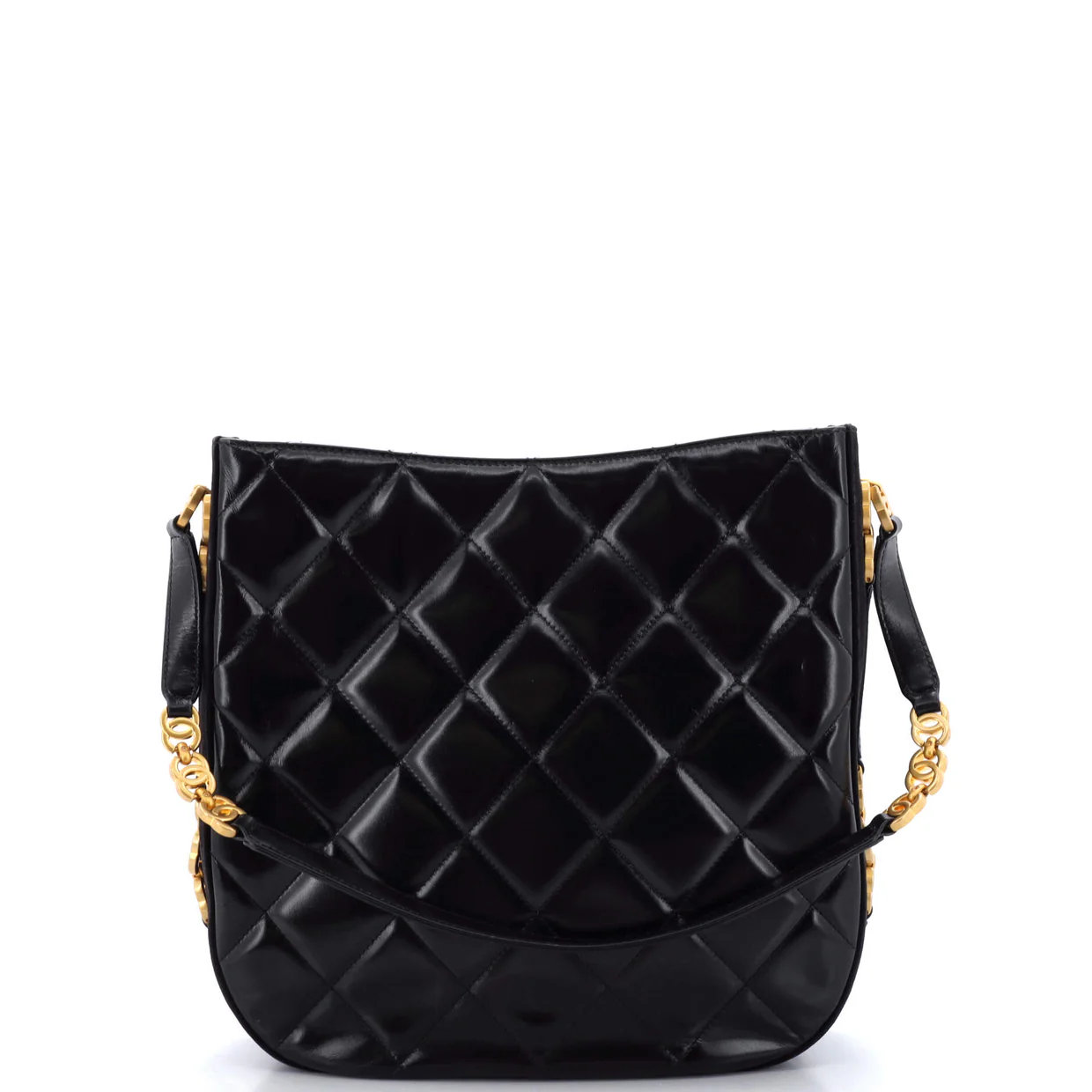 Tiny CC Link Hobo Quilted Shiny Calfskin and Suede Medium - Deep Luxury