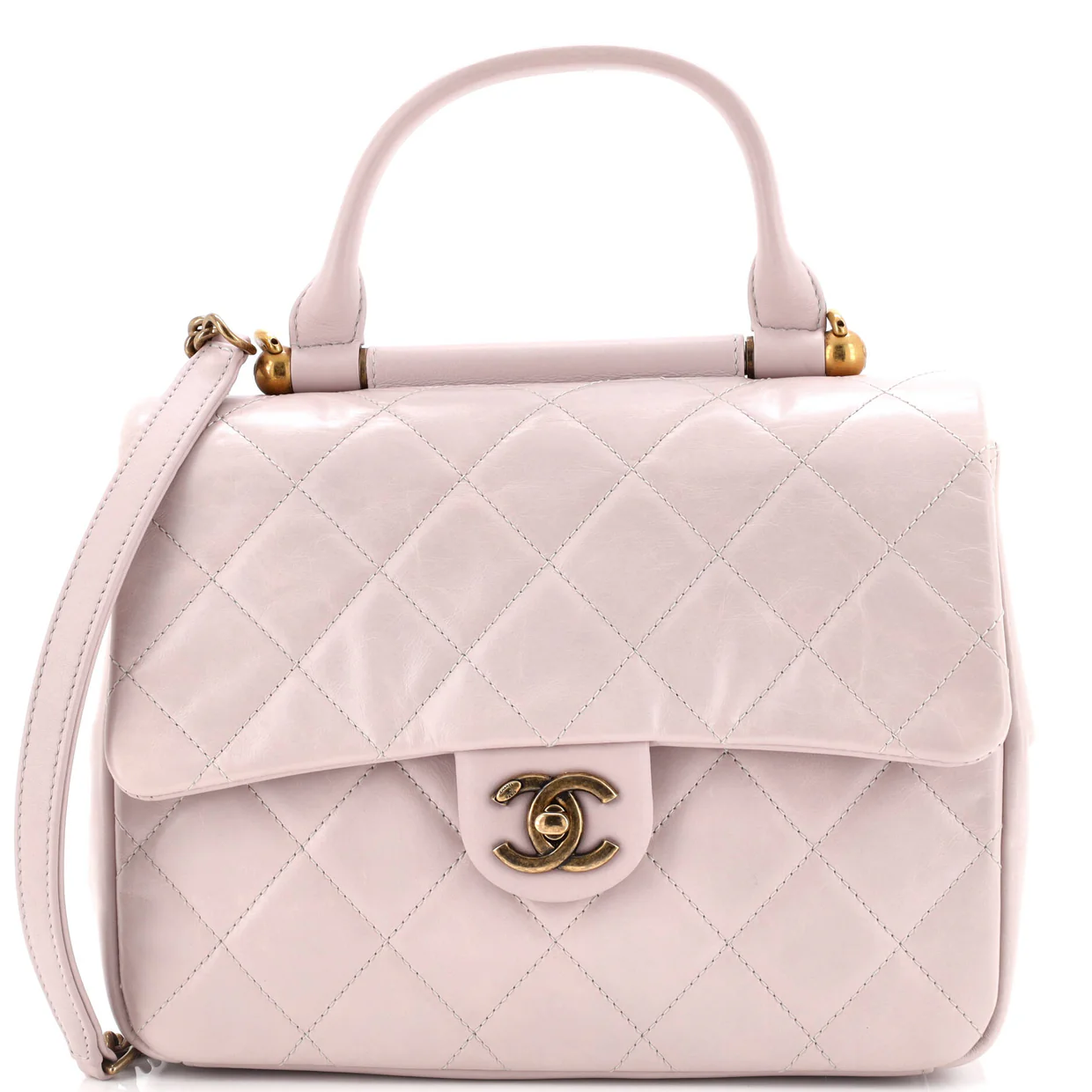 Gold Bar Top Handle Bag Quilted Aged Calfskin Medium - Deep Luxury