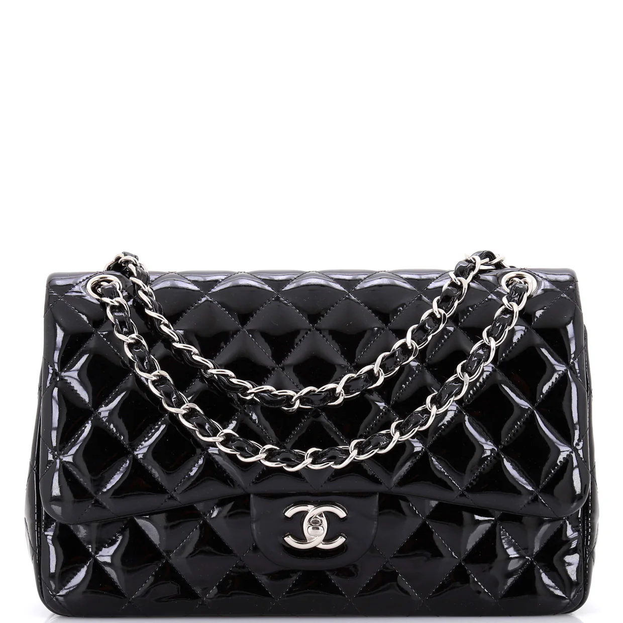 Classic Double Flap Bag Quilted Patent Jumbo - Deep Luxury