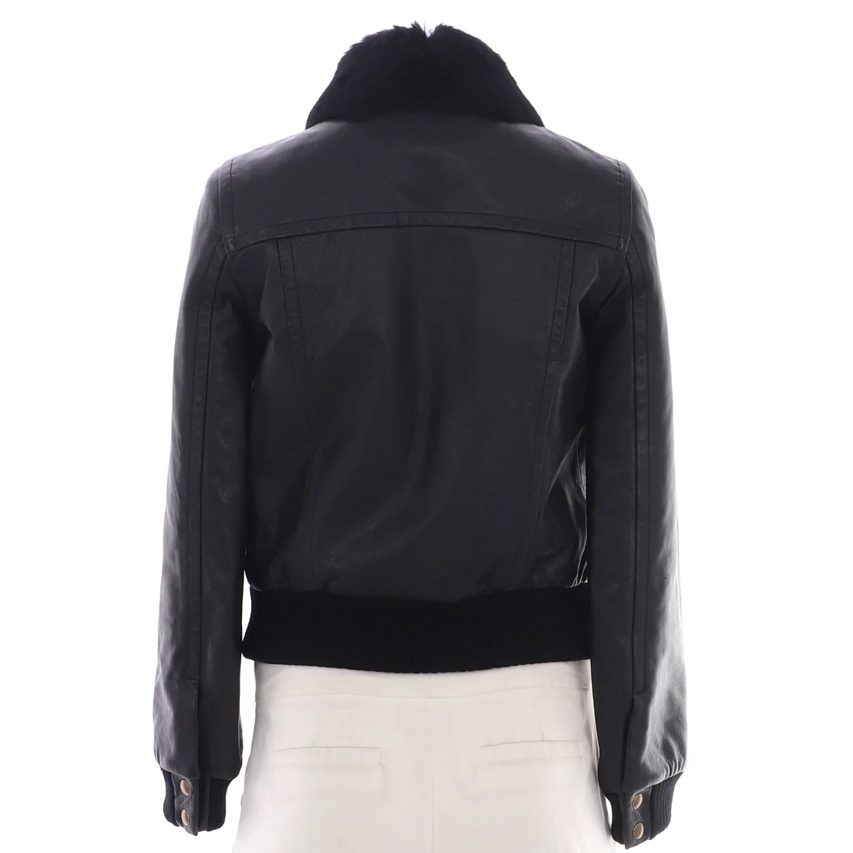 Women's Two Pocket Zip Jacket Leather with Fur - Deep Luxury