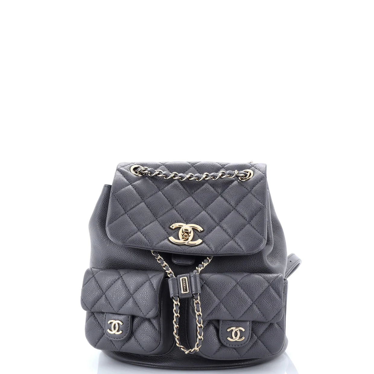 Duma Pockets Drawstring Backpack Quilted Caviar Small - Deep Luxury